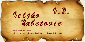 Veljko Mabetović vizit kartica